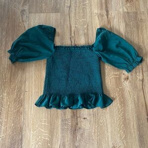 Green Ruched Puff Sleeve Top